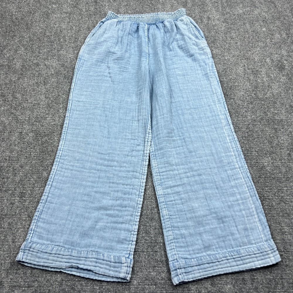Faherty Dream Cotton Gauze Wide Leg Pants Women Medium Blue Pull On Stretch Airy
